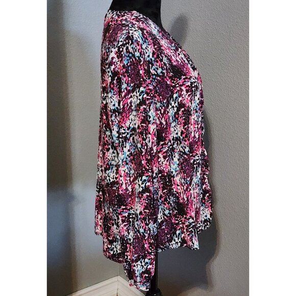 Attention Womens Blouse XL Multicolor Abstract Print Long Sleeve Top indie Y2K - Picture 4 of 7